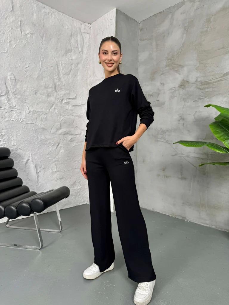 Modal Bisiklet Yaka Sweat Takım Siyah 