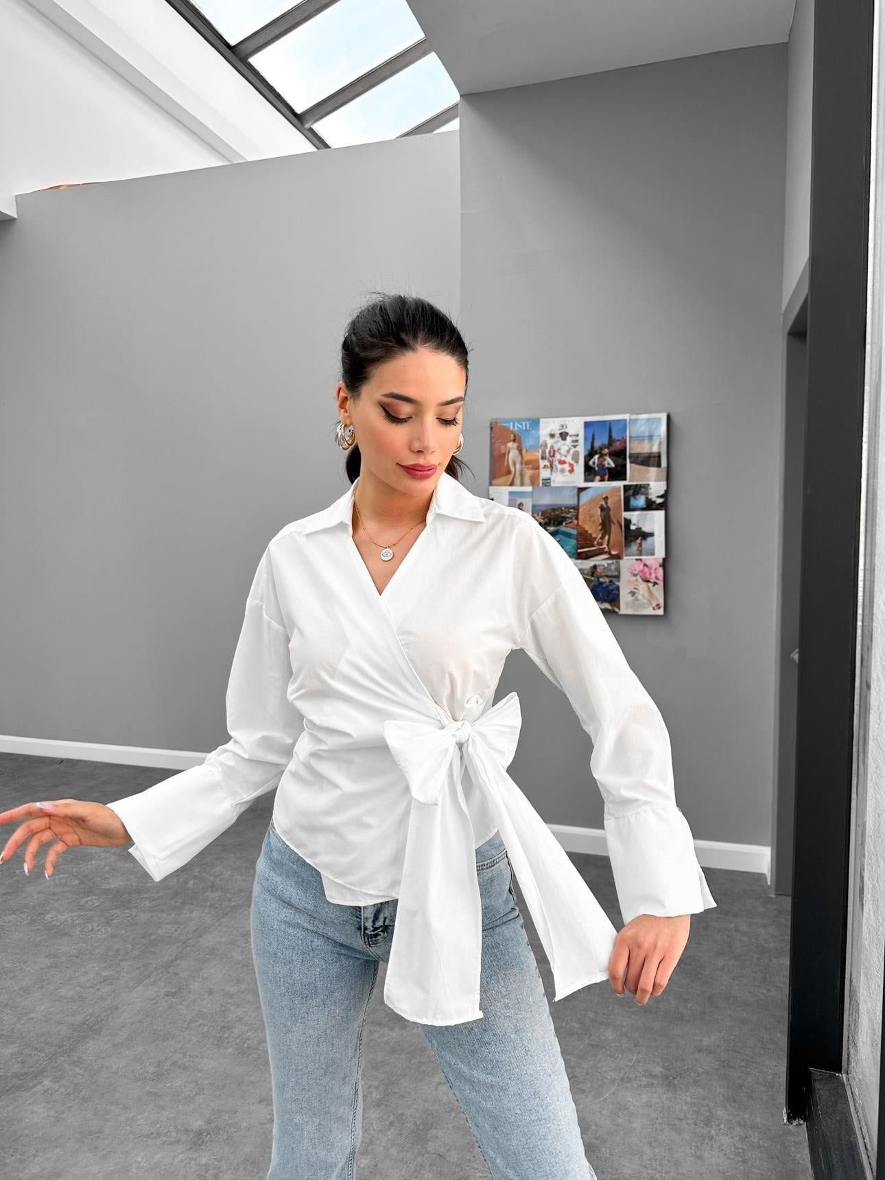 Önden Bağlamalı Poplin Gömlek Özel Tasarım Gömlek Lacivert Gömlek