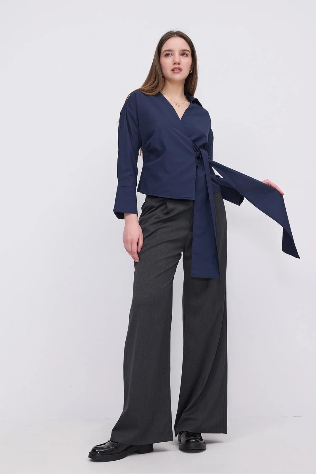 Önden Bağlamalı Poplin Gömlek Özel Tasarım Gömlek Beyaz Gömlek