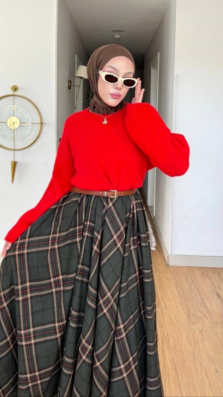 Oversize Angora Yumoş Triko Kazak Kırmızı