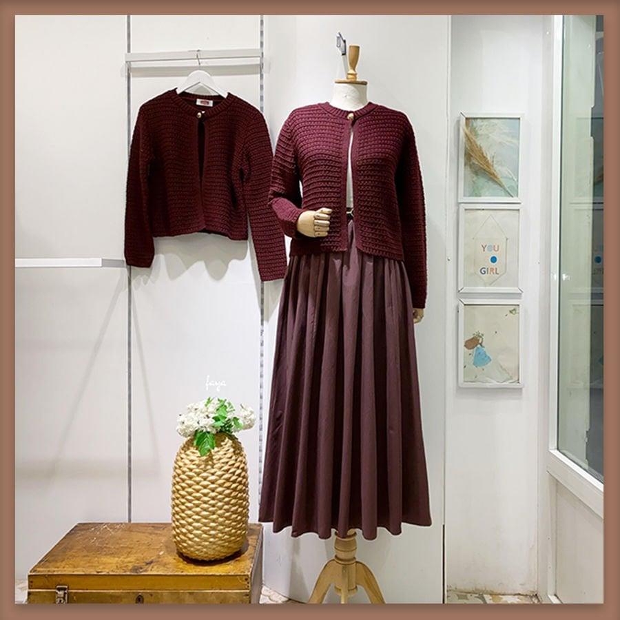 TEK DÜĞMELİ ÖRGÜ HIRKA-bordo