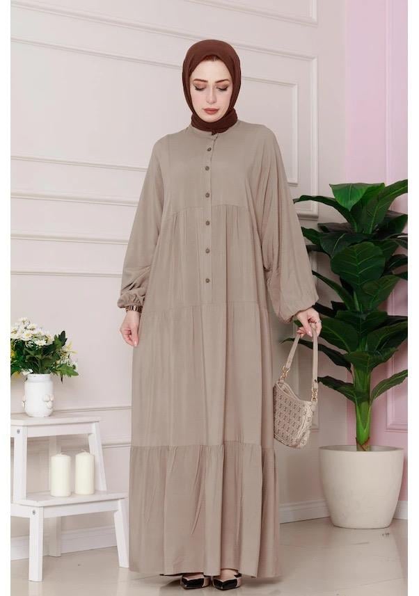 Yarım Düğmeli Robalı Hira Elbise