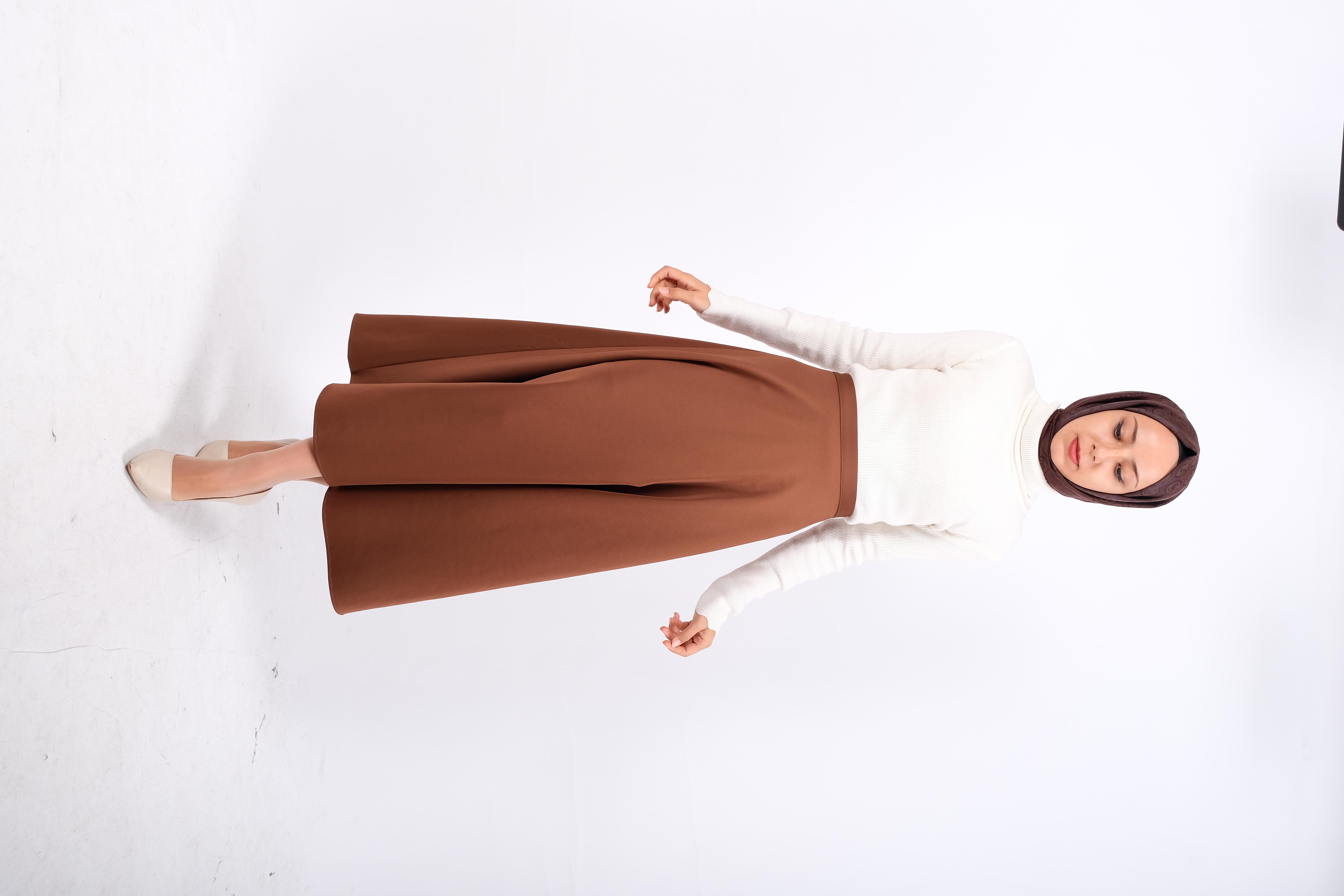 A Kesim Skuba Dalgıç Kumaş Basic Düz Maxi Etek Acı Kahve