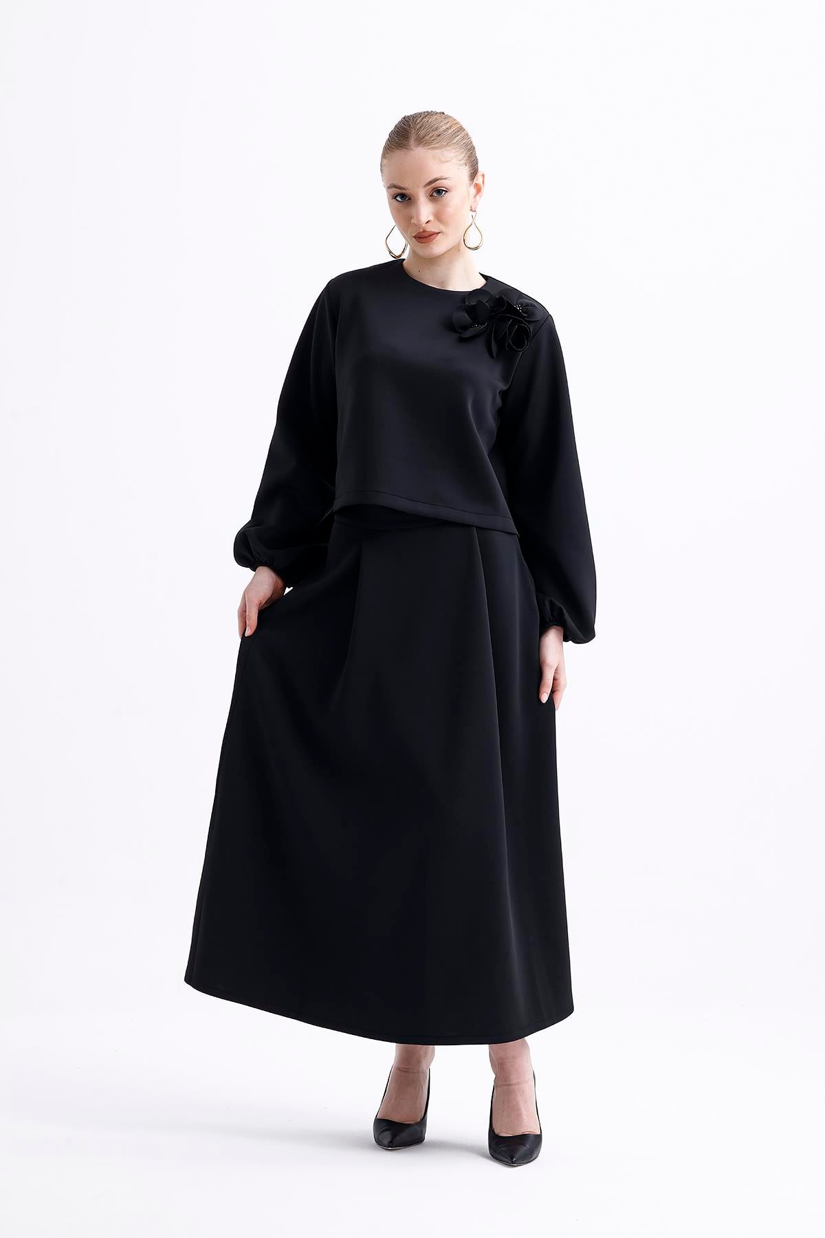 A Kesim Skuba Dalgıç Kumaş Basic Düz Maxi Etek