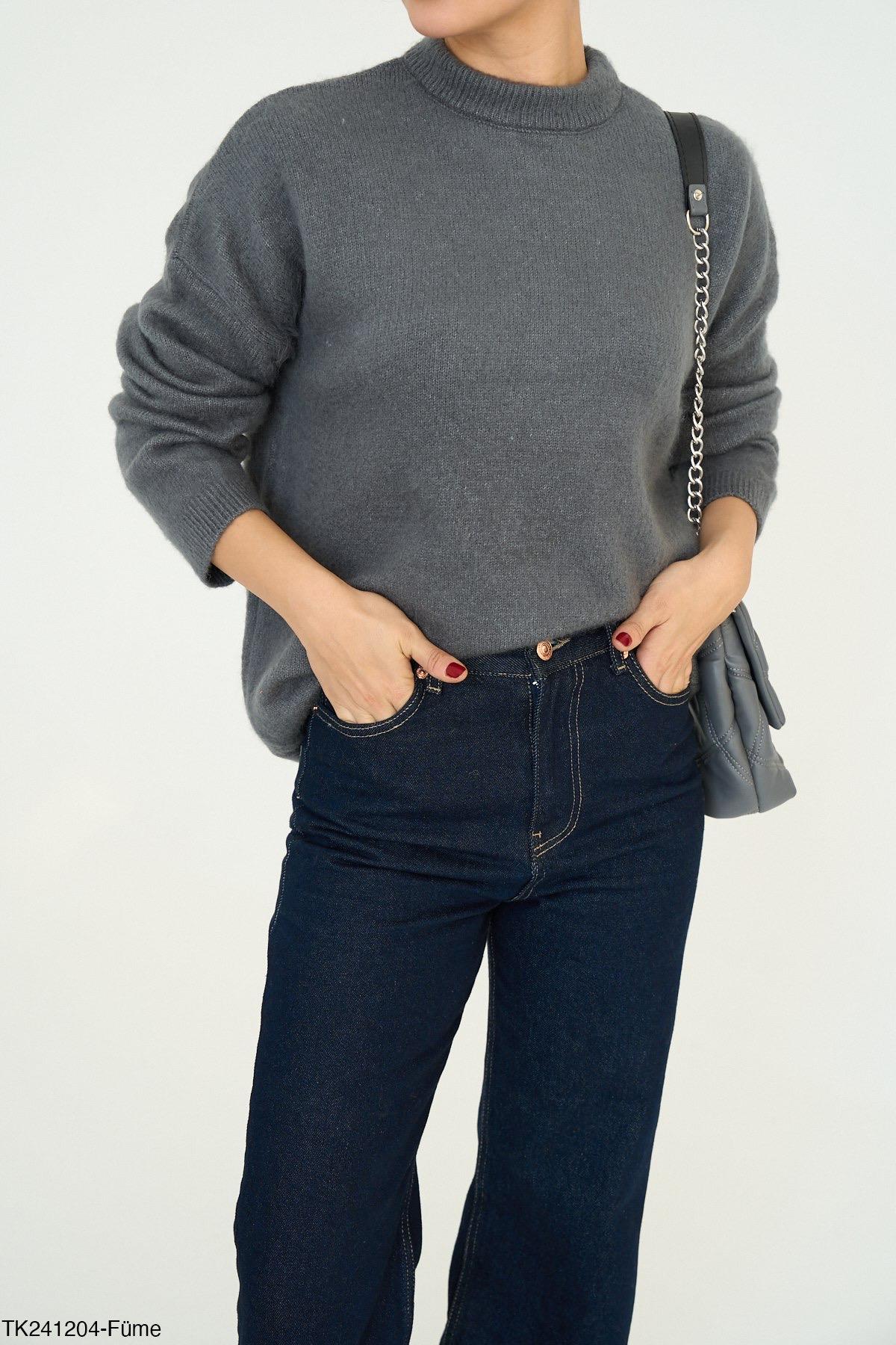 Bisiklet Yaka Kazak-Gri