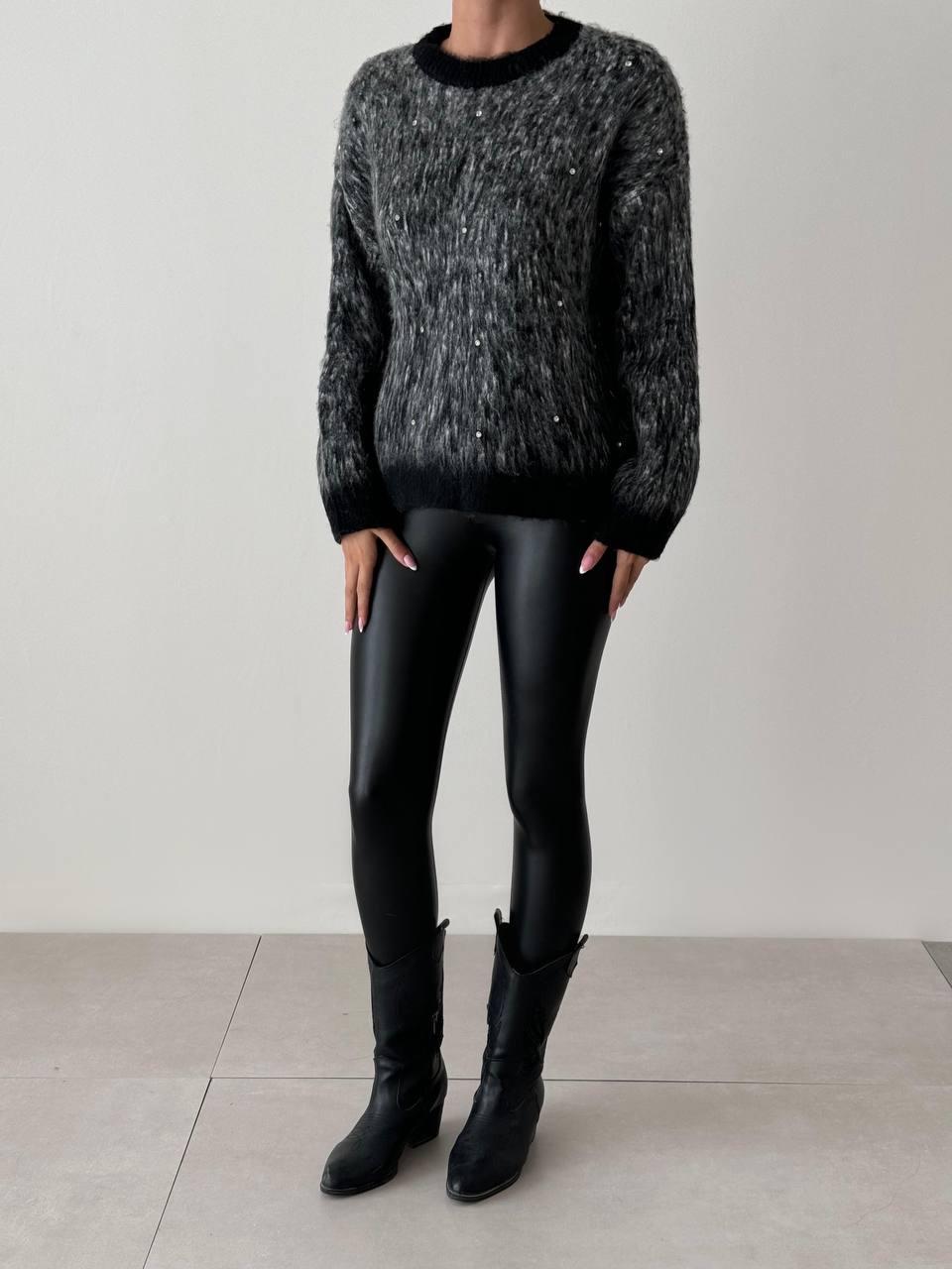 Bisiklet Yaka Şardonlu Triko Kazak-Antrasit