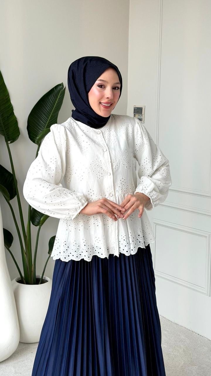 Brode Dantel Kumaş Beyaz  Tunik