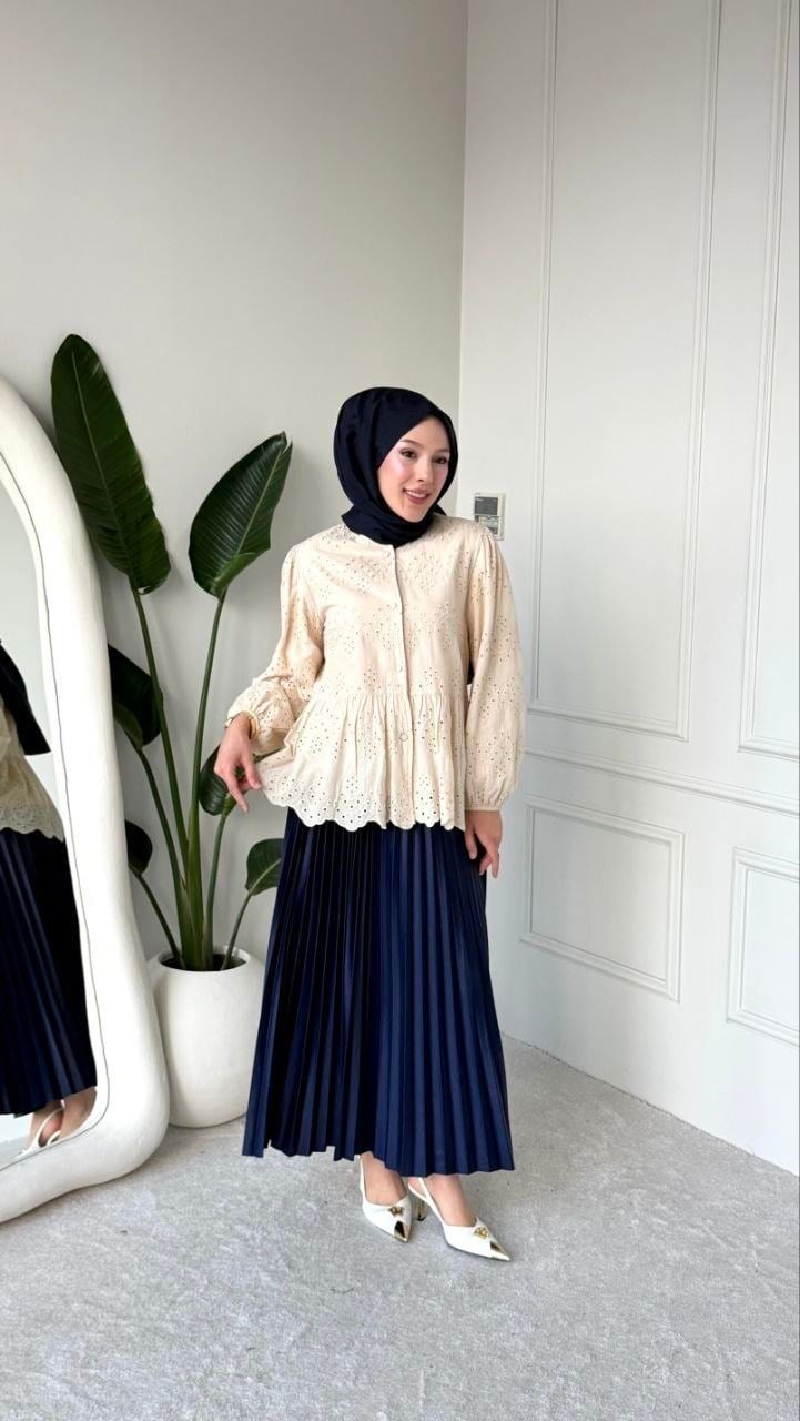 Brode Dantel Kumaş Ekru  Tunik