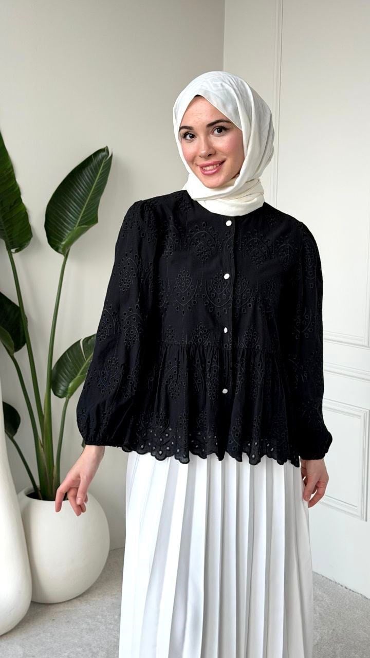 Brode Dantel Kumaş Siyah  Tunik