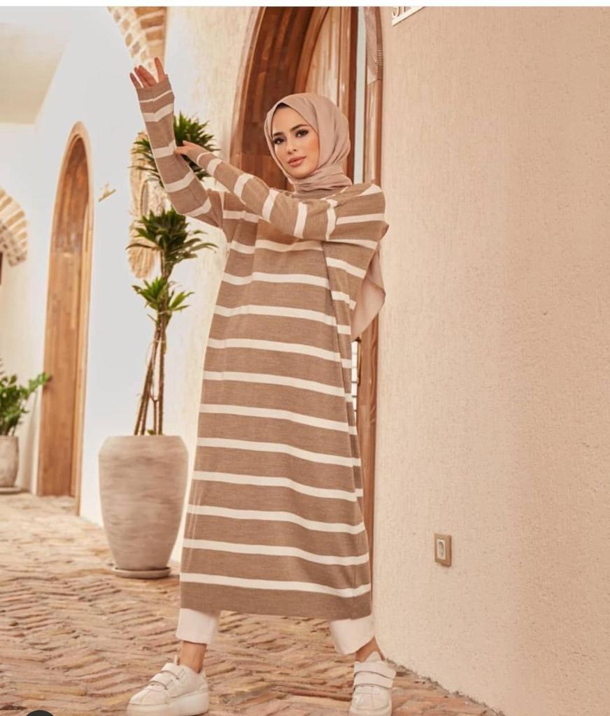 Çizgi Detaylı Triko Tunik