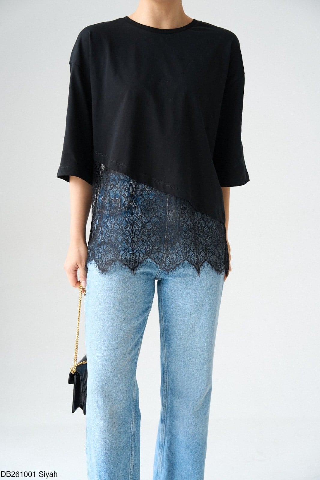 Dantel Detay Tshirt SİYAH