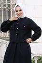 Denim Etekli Fermuar Detaylı Takım Siyah
