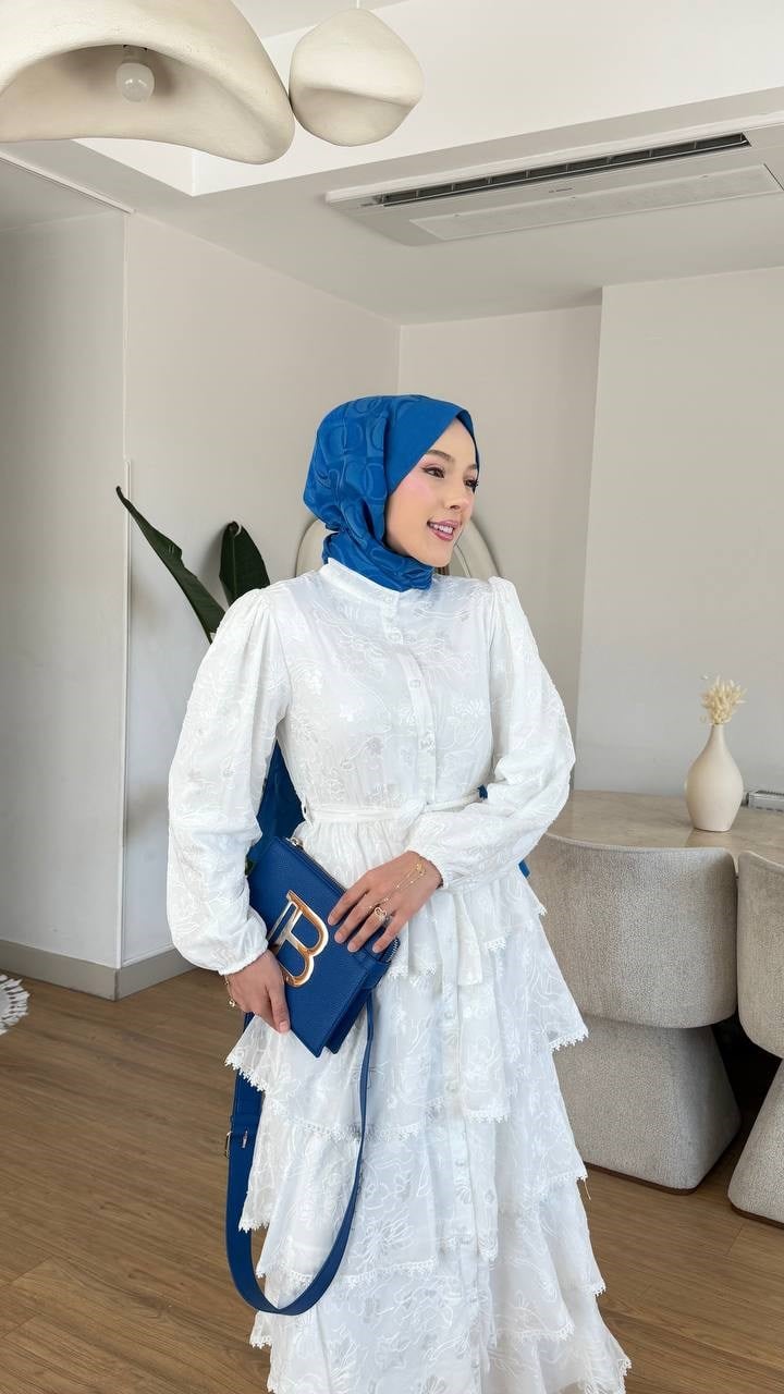 Fırfırlı Katlı Elbise BEYAZ