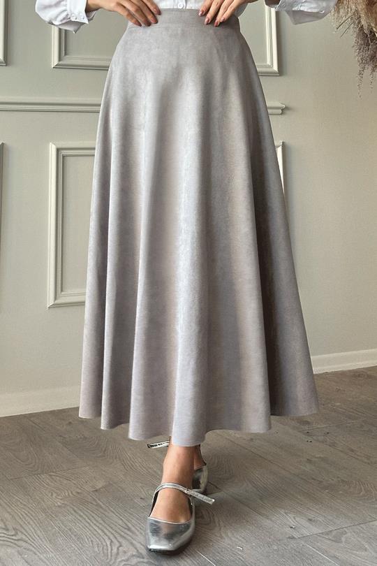 GRİ VOLANLI SÜET ETEK