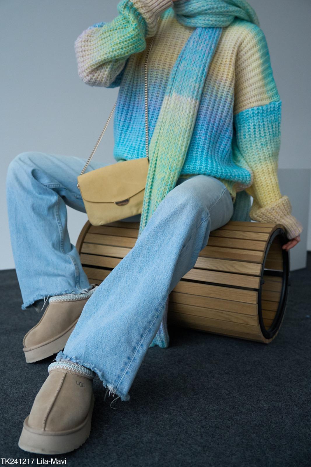 Kadın Bisiklet Yaka Örgü Aksesuar Atkılı 2'li Kazak-Sarı