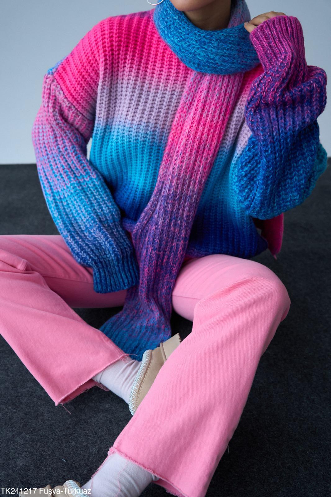 Kadın Bisiklet Yaka Örgü Aksesuar Atkılı 2'li Kazak-MOR