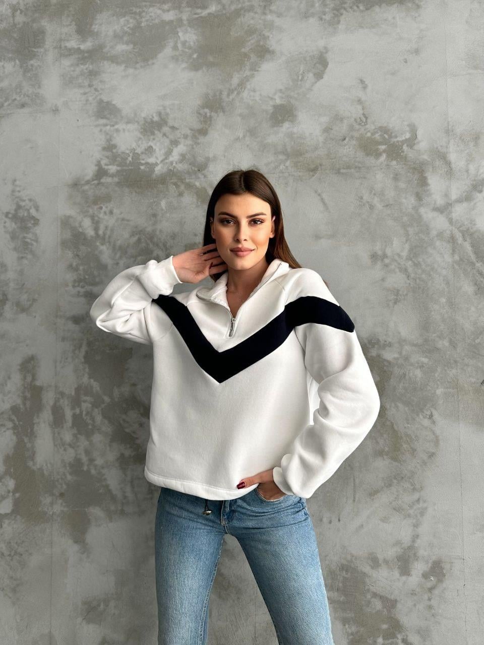 Kadın Dik Yaka Fermuarlı beyaz Sweatshirt 
