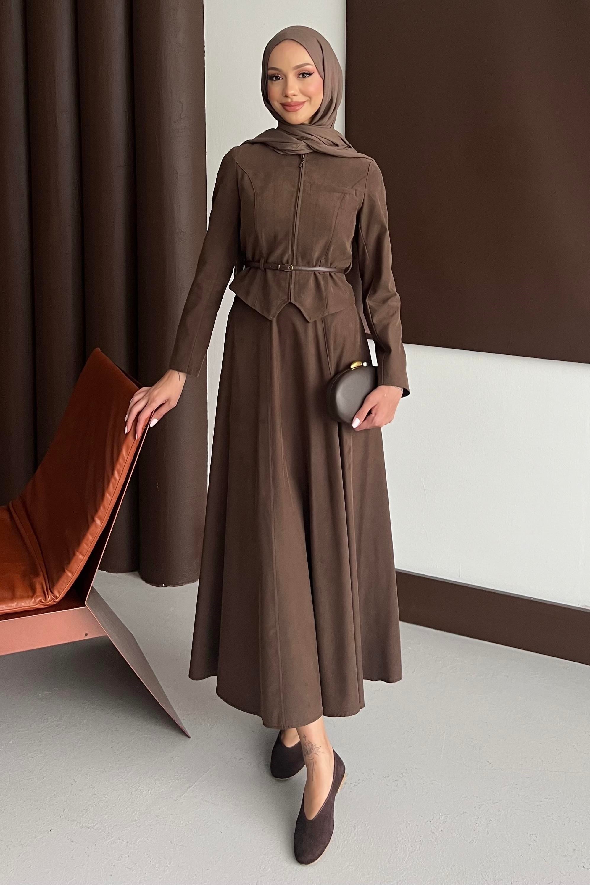 Kemerli Etekli Takım Kahve