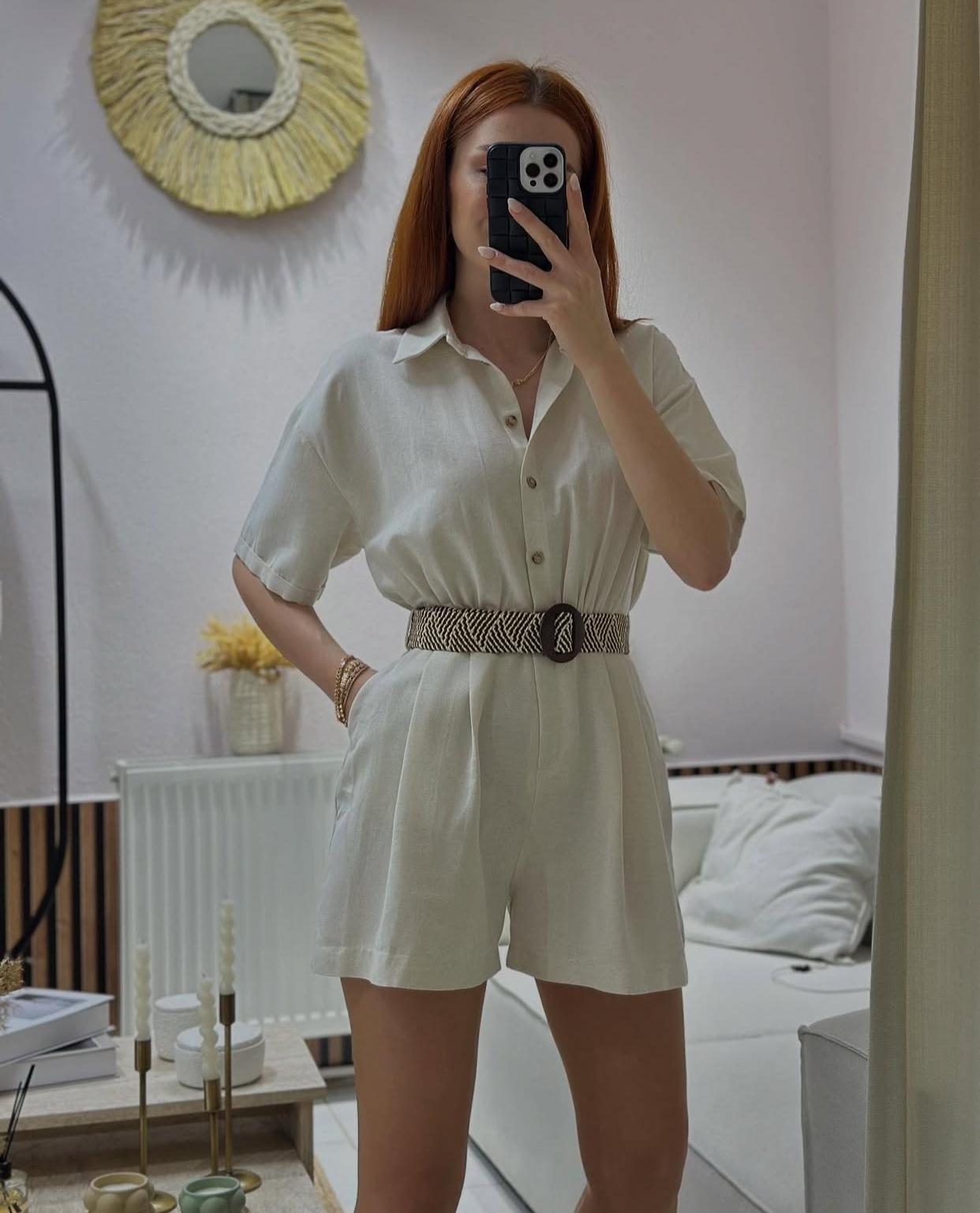 Keten Kemerli Tulum Elbise