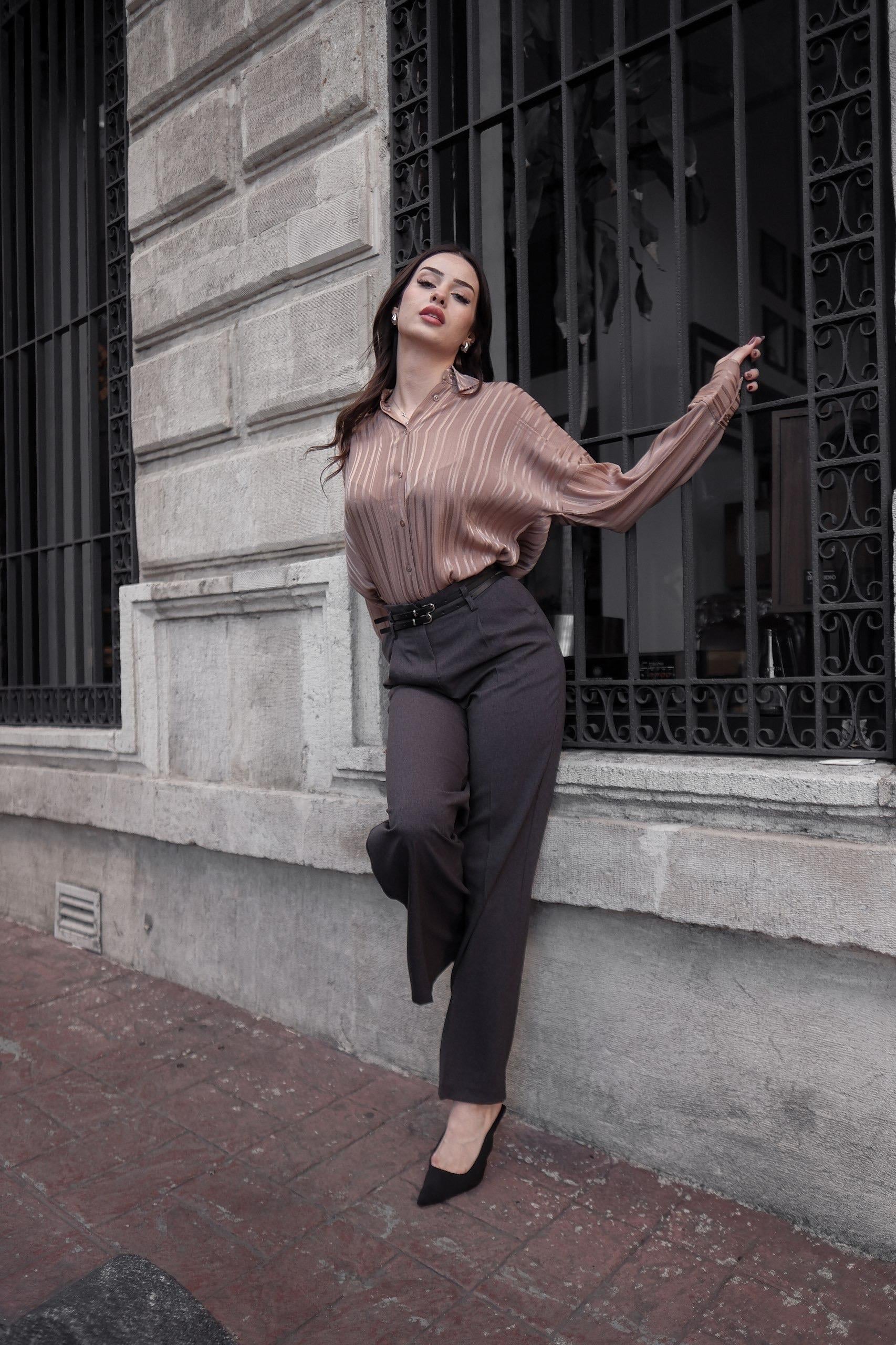 Lizbon Saten Gömlek Bej