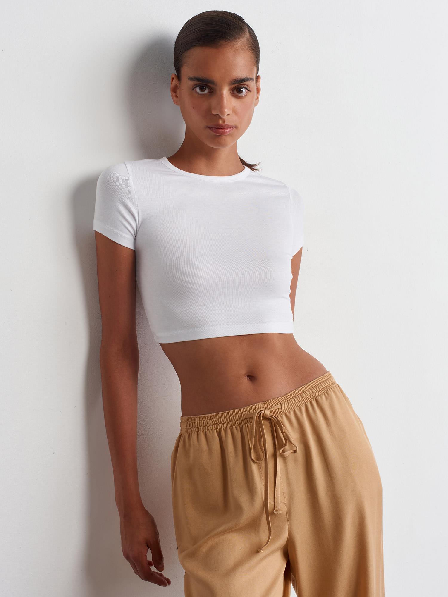 Modal Crop Top-Beyaz
