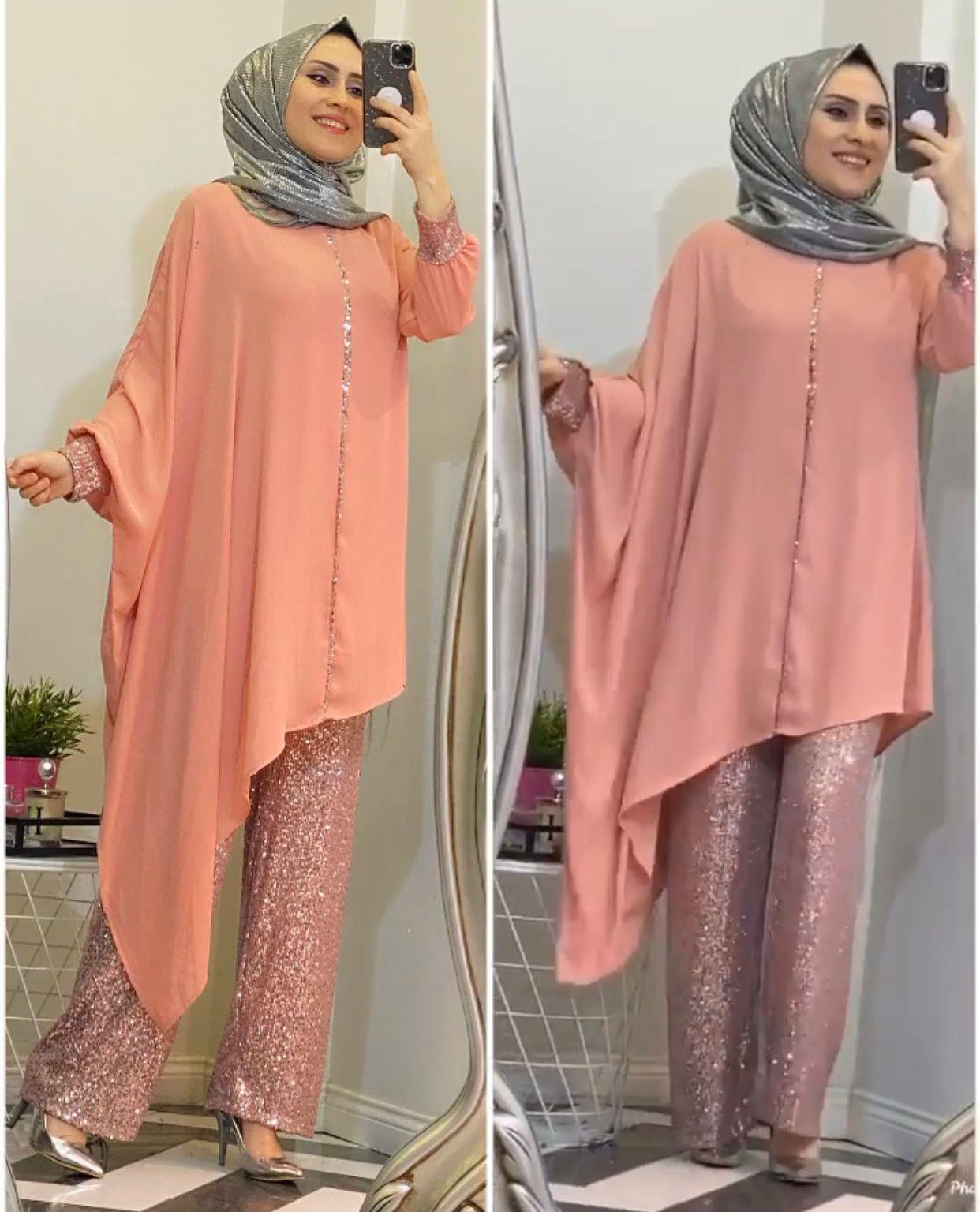 Pul Işlemeli Yarasa Kol Detaylı Abiye Takım