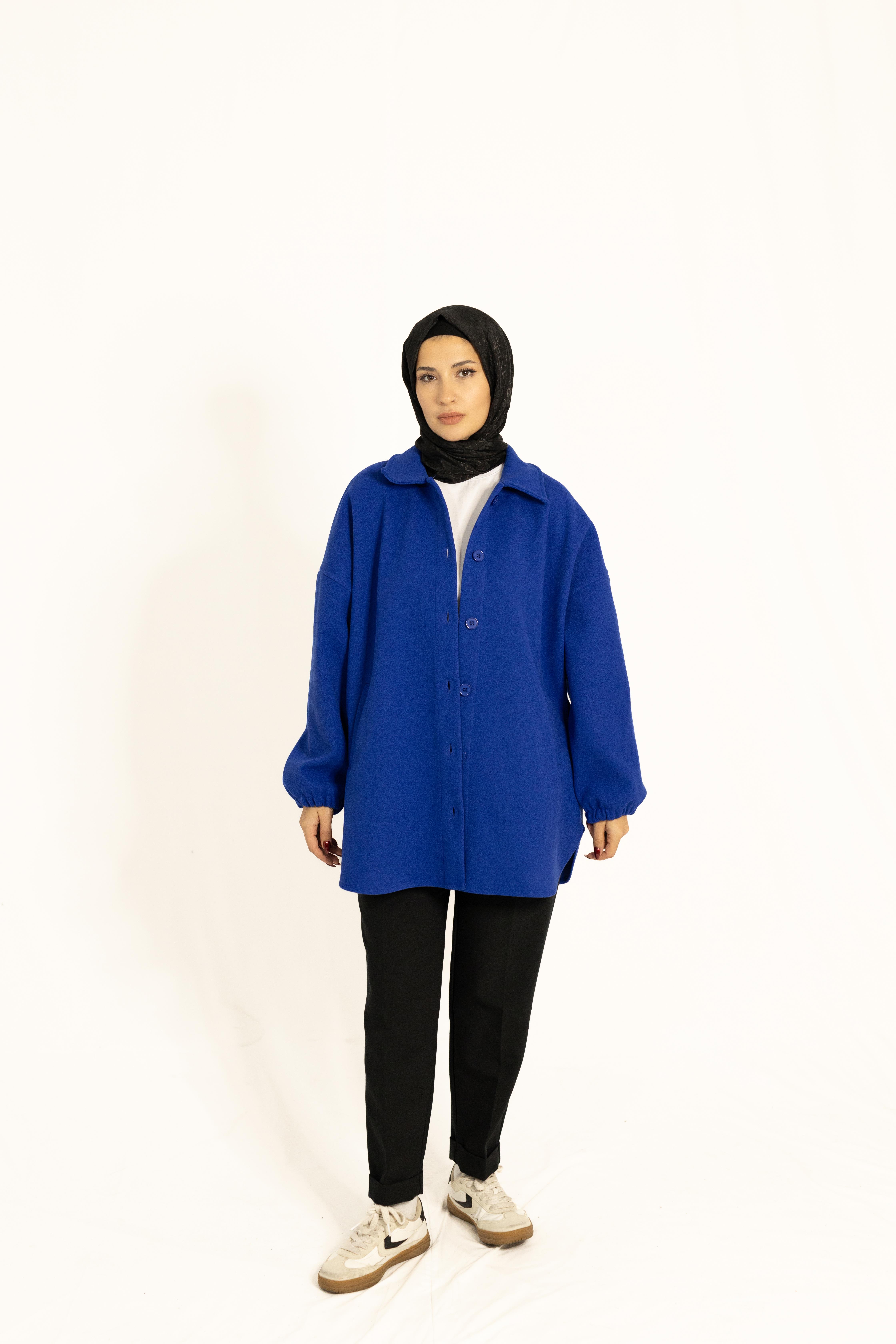 Rahat Kalıp Buklet Ceket Saks