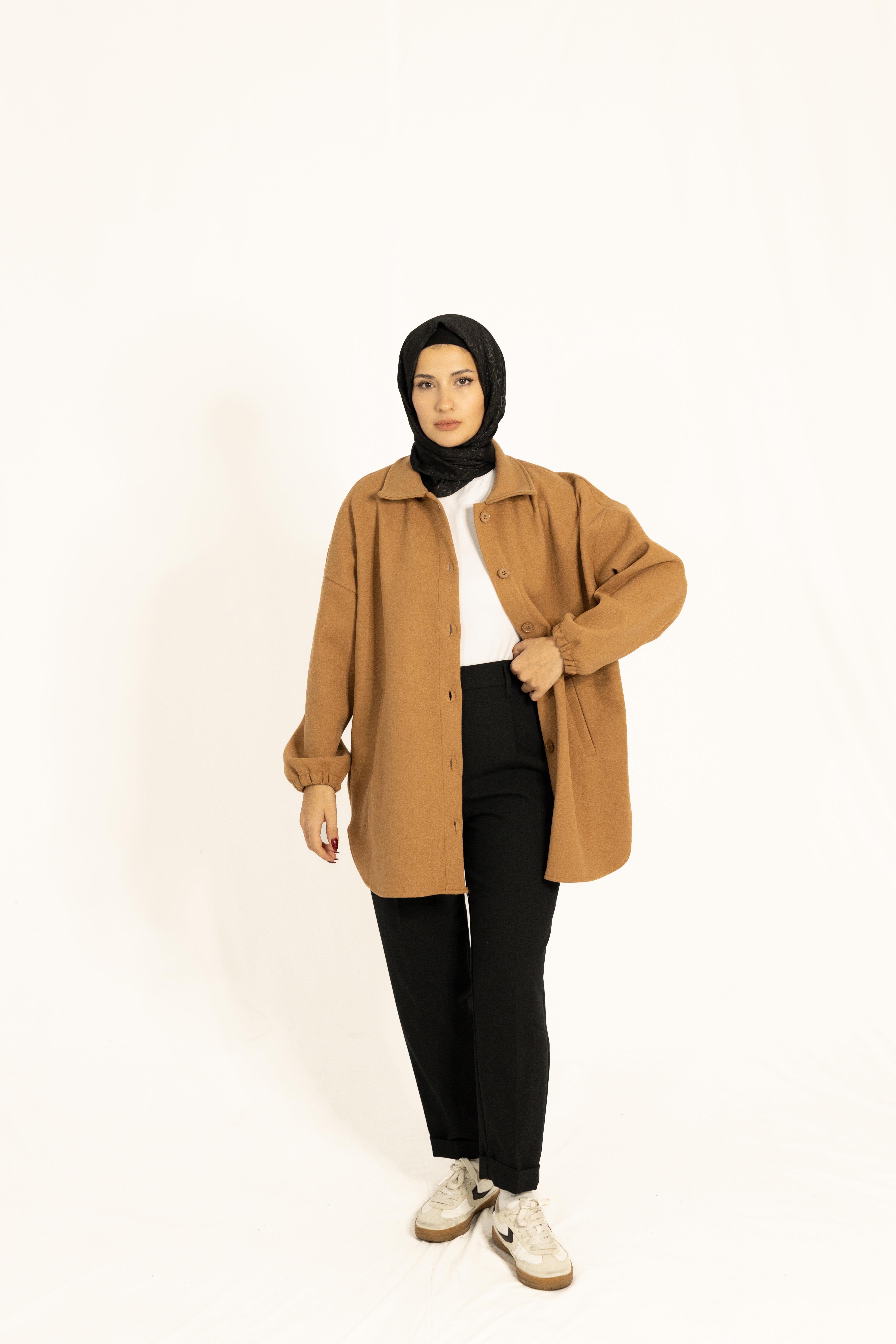 Rahat Kalıp Buklet Ceket Taba