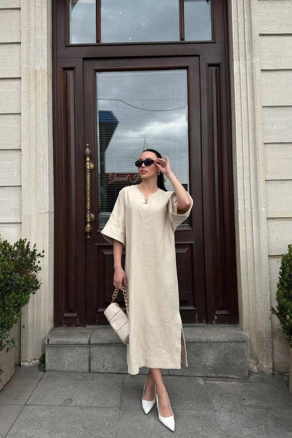 Taş Kaftan Keten Elbise