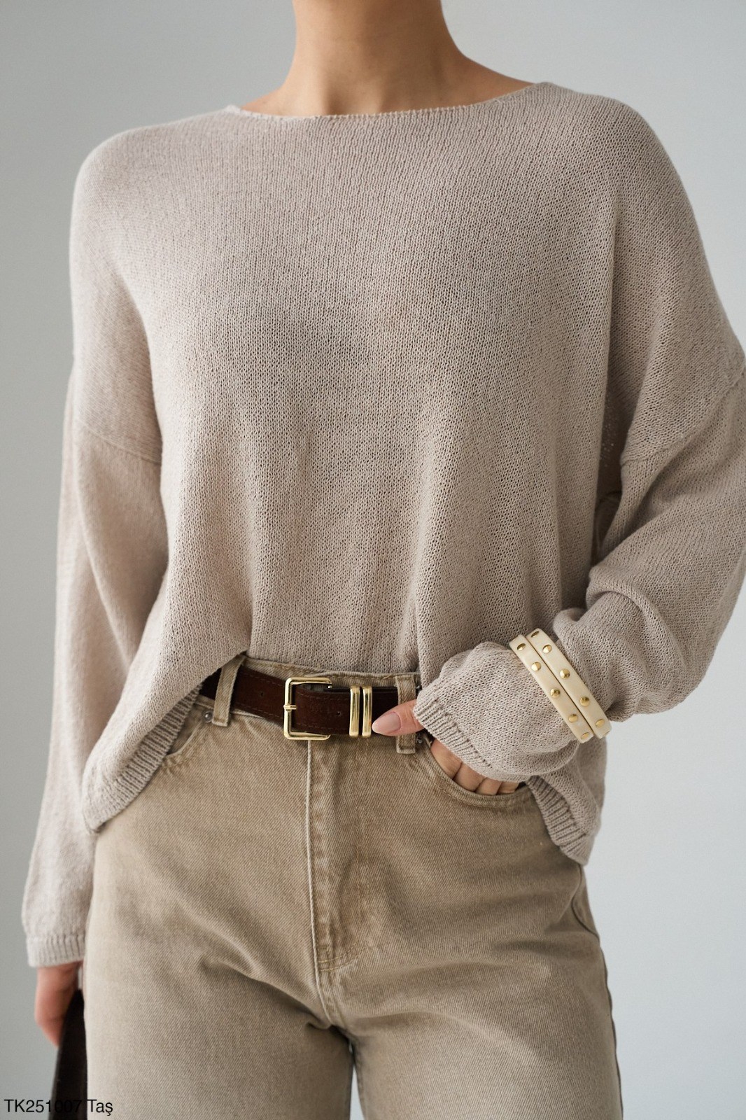 Taş - Kayık Yaka Triko Kazak