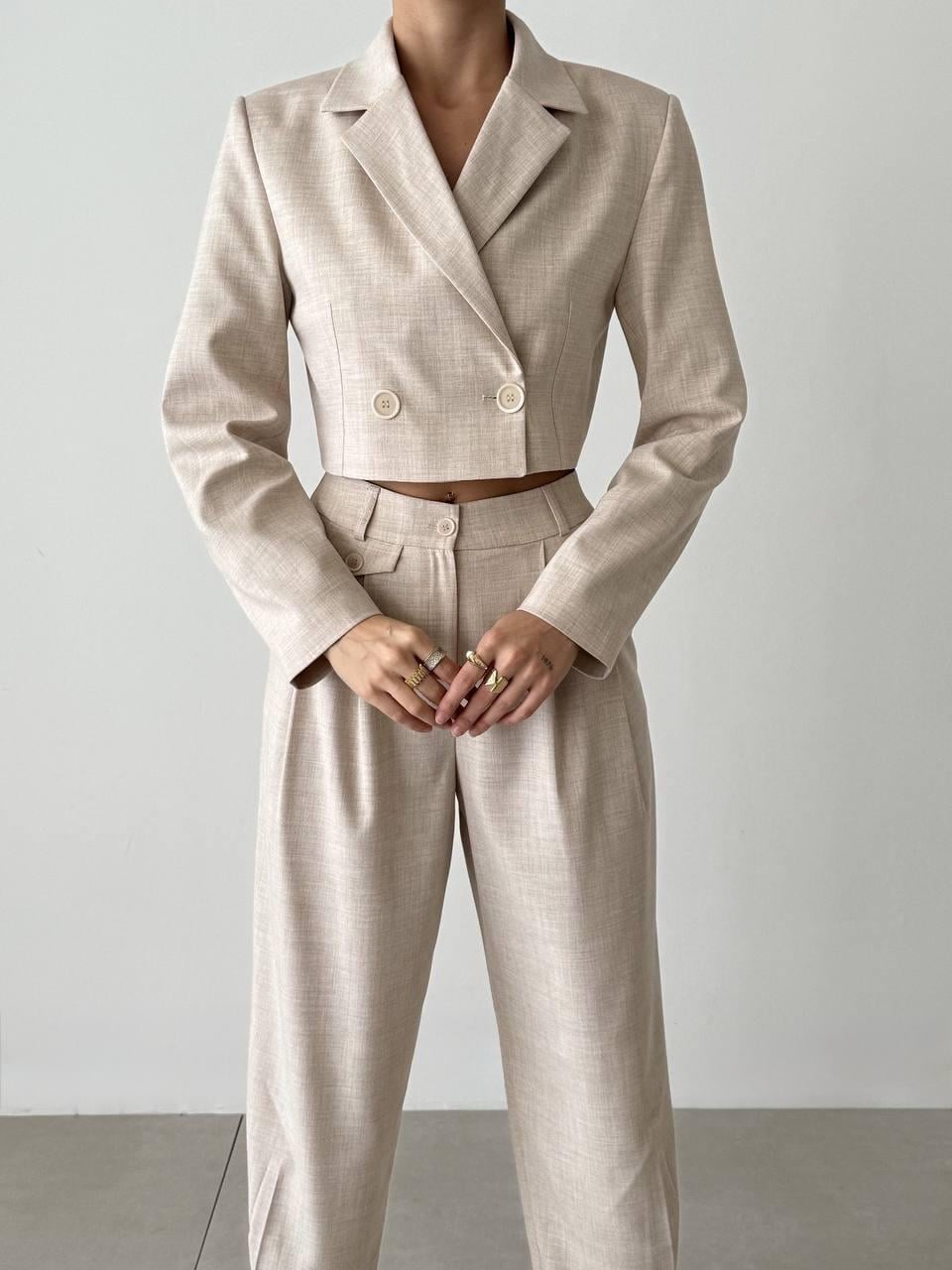 Tek Düğmeli Crop Ceket Ekru