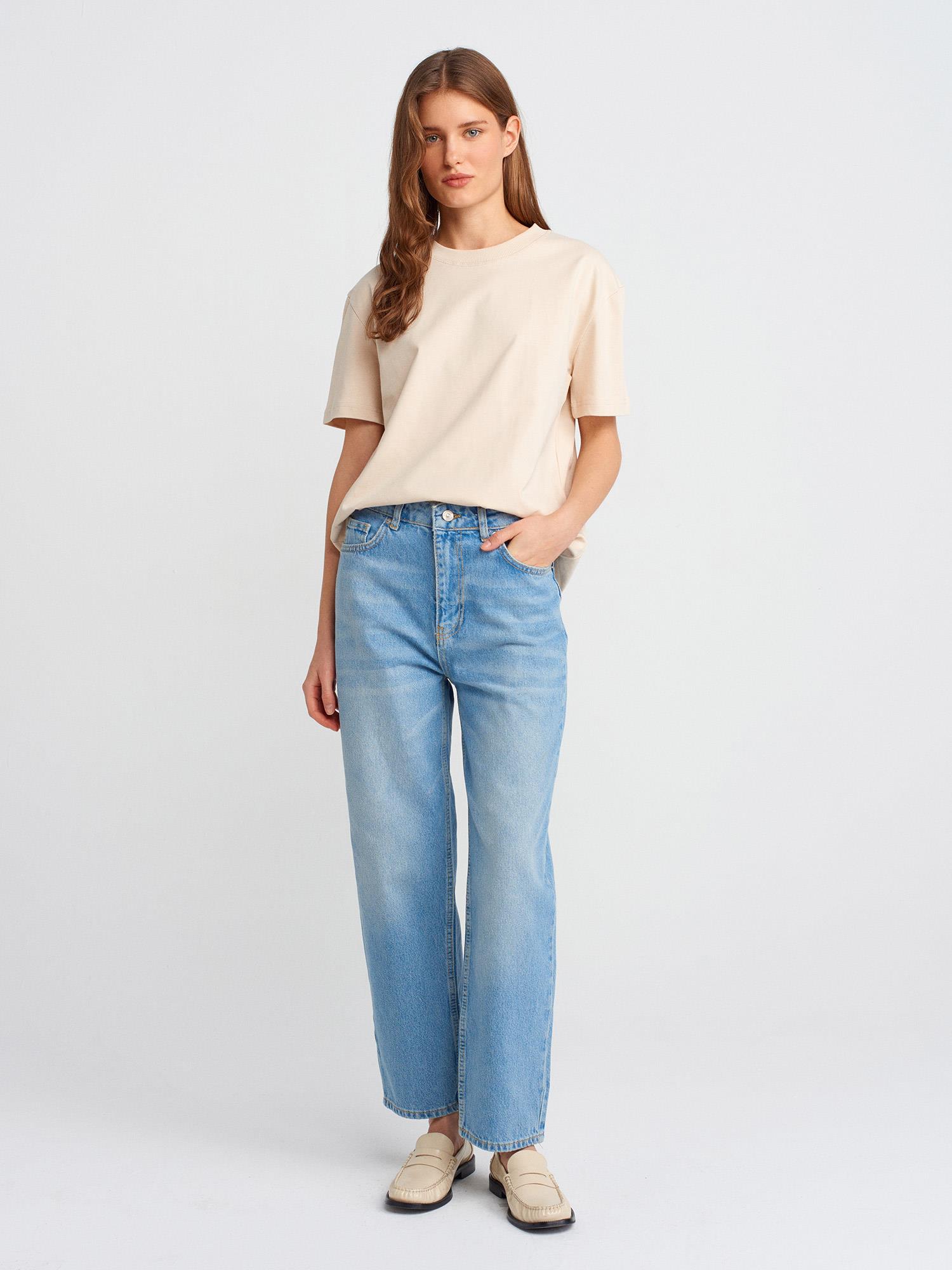 Tint Yıkama Jeans Relax Denim Pantolon-Açık Mavi
