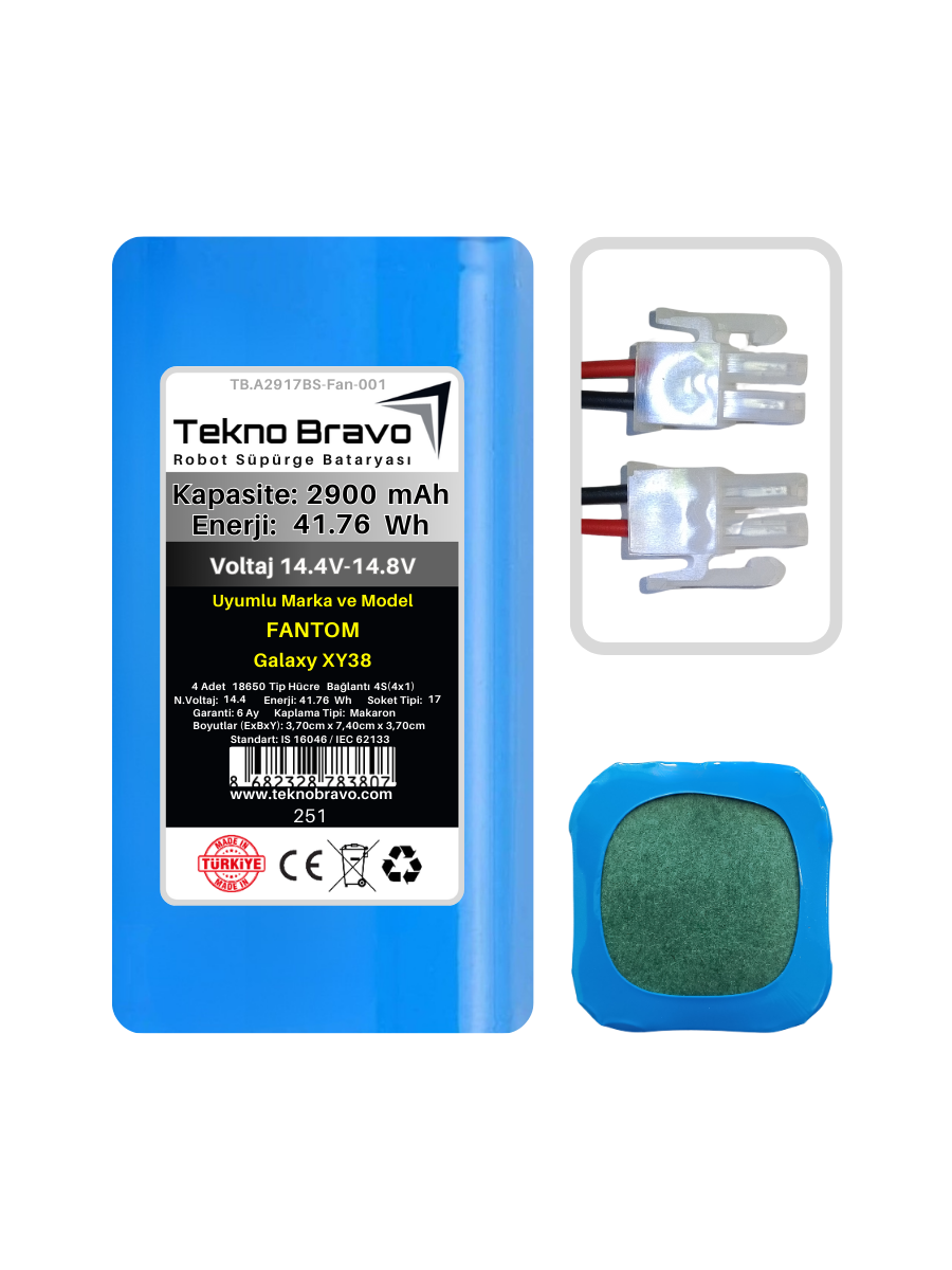 A17-251  Tekno Bravo (Fantom Galaxy XY38 Uyumlu) 2900mAh 41,76Wh Robot Süpürge Yedek Bataryası