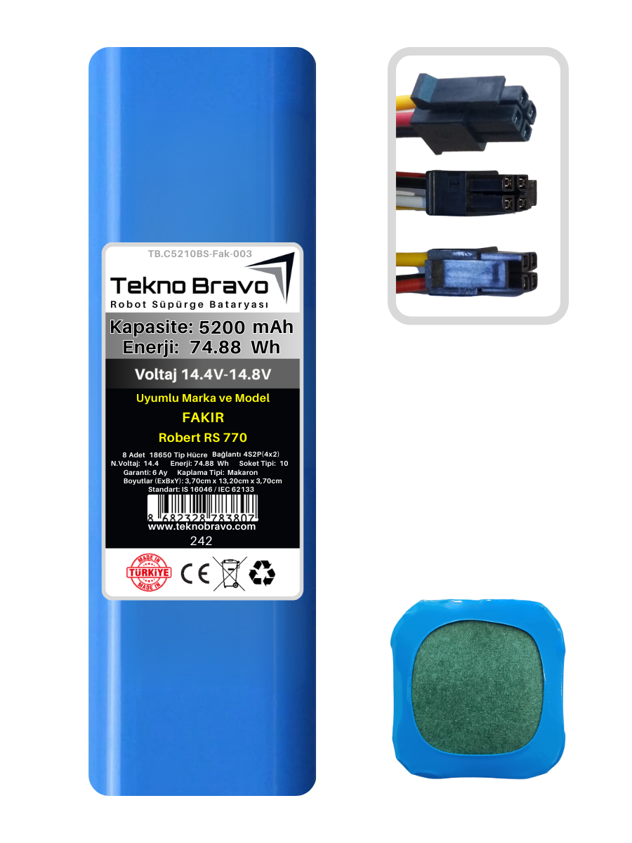 C10-242  Tekno Bravo (Fakir Robert RS 770 Uyumlu) 5200mAh 74,88Wh Robot Süpürge Yedek Bataryası