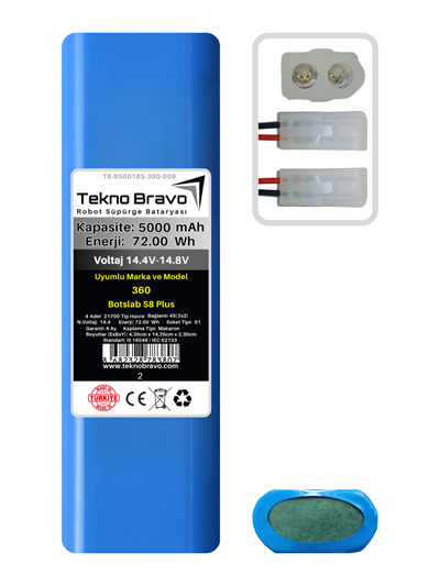 B01-2  Tekno Bravo (360 Botslab S8 Plus Uyumlu) 5000mAh 72Wh Robot Süpürge Yedek Bataryası