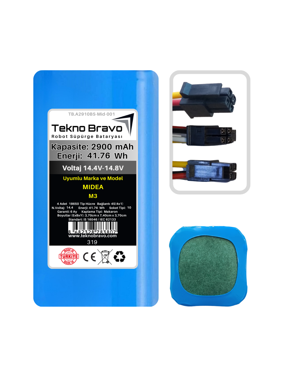 A10-319  Tekno Bravo (Midea M3 Uyumlu) 2900mAh 41,76Wh Robot Süpürge Yedek Bataryası