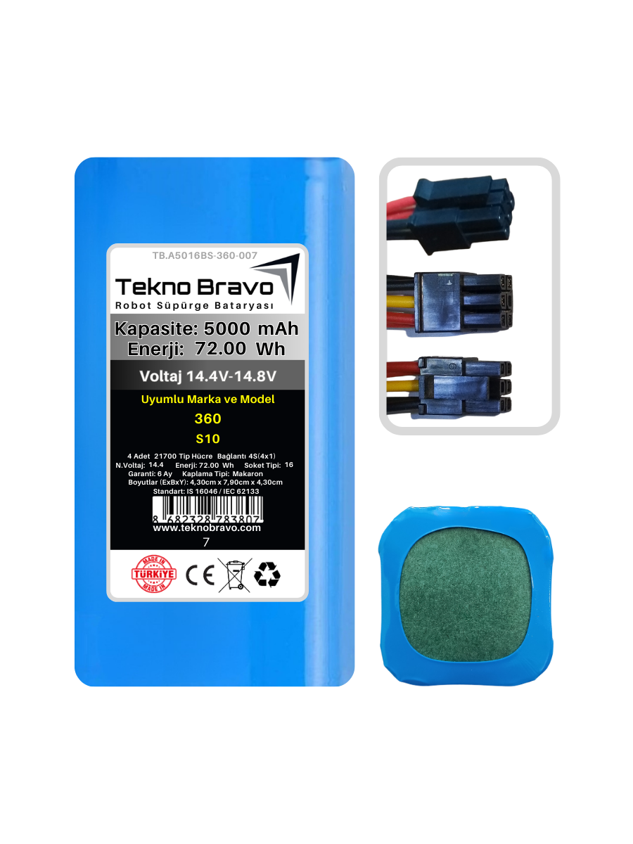 A16-7  Tekno Bravo (360 S10 Uyumlu) 5000mAh 72Wh Robot Süpürge Yedek Bataryası