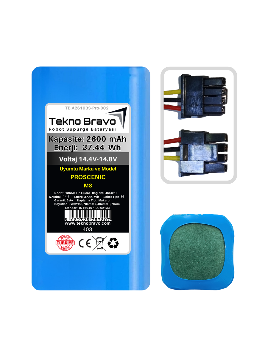 A19-403  Tekno Bravo (Proscenic M8 Uyumlu) 2600mAh 37,44Wh Robot Süpürge Yedek Bataryası
