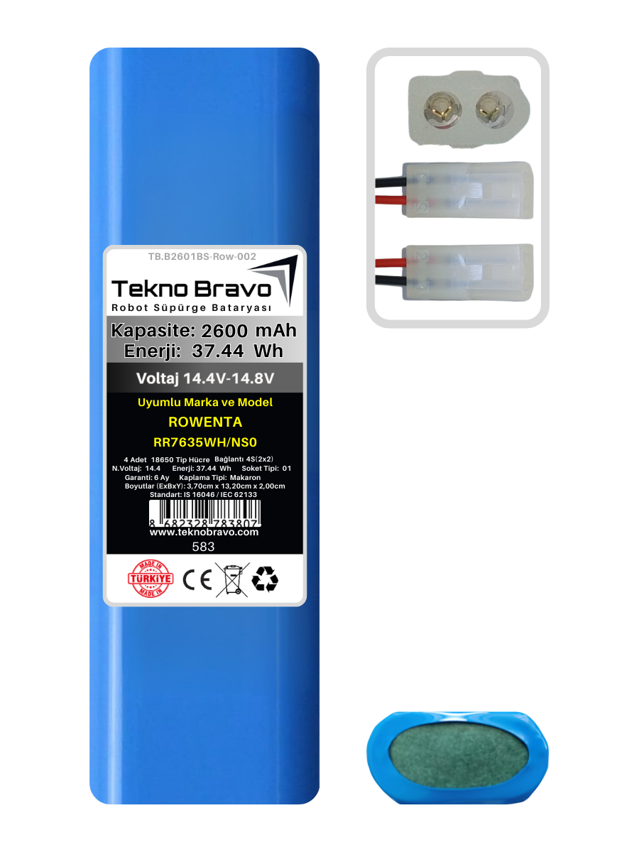 B01-583  Tekno Bravo (Rowenta RR7635WH/NS0 Uyumlu) 2600mAh 37,44Wh Robot Süpürge Yedek Bataryası