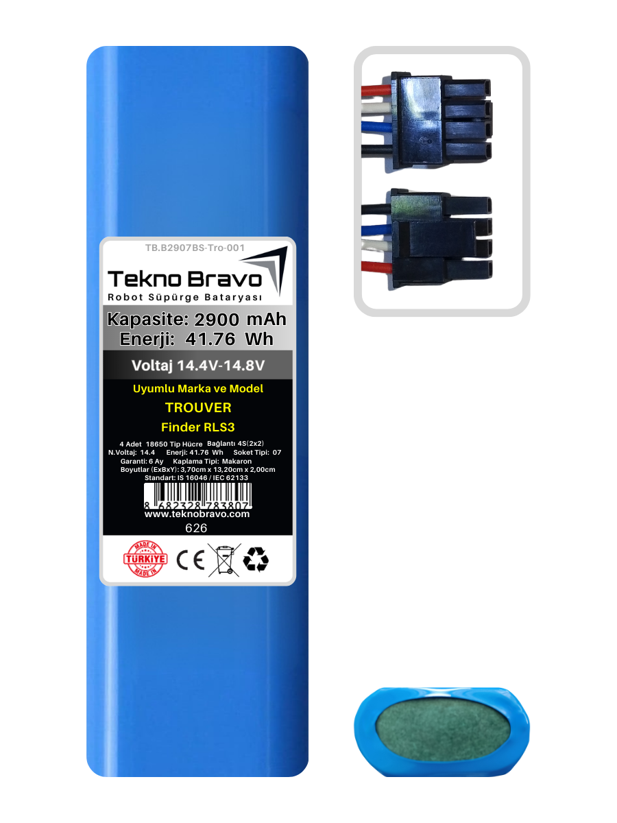 B07-626  Tekno Bravo (Trouver Finder RLS3 Uyumlu) 2900mAh 41,76Wh Robot Süpürge Yedek Bataryası