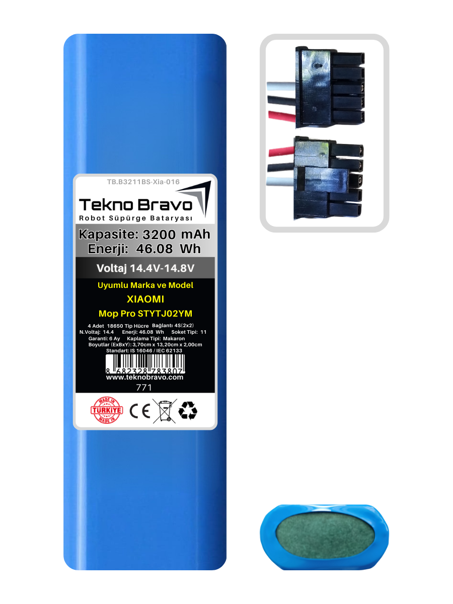 B11-771  Tekno Bravo (Xiaomi Mop Pro STYTJ02YM Uyumlu) 3200mAh 46,08Wh Robot Süpürge Yedek Bataryası