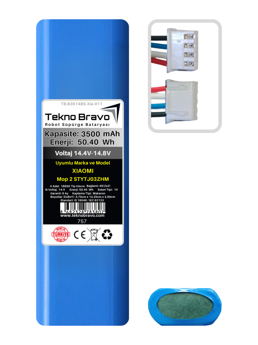 B14-757  Tekno Bravo (Xiaomi Mop 2 STYTJ03ZHM Uyumlu) 3500mAh 50,4Wh Robot Süpürge Yedek Bataryası