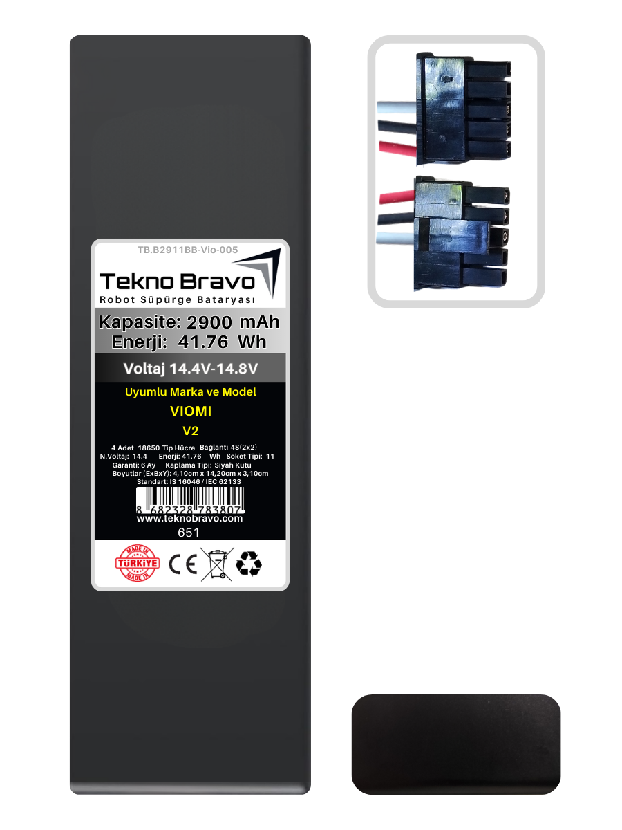BB11-651  Tekno Bravo (Viomi V2 Uyumlu) 2900mAh 41,76Wh Robot Süpürge Yedek Bataryası