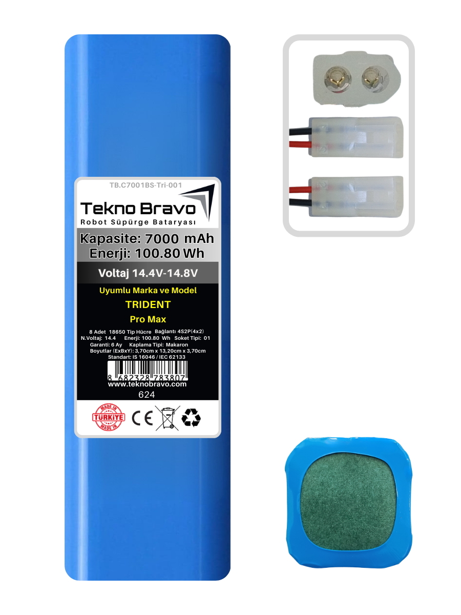 C01-624  Tekno Bravo (Trident Pro Max Uyumlu) 7000mAh 100,8Wh Robot Süpürge Yedek Bataryası
