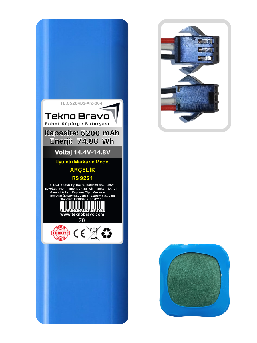 C04-78  Tekno Bravo (Arçelik RS 9221 Uyumlu) 5200mAh 74,88Wh Robot Süpürge Yedek Bataryası
