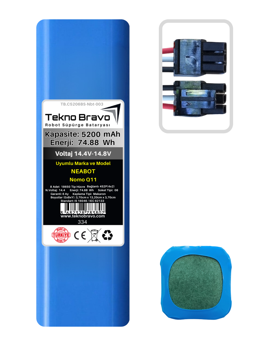 C06-334  Tekno Bravo (Neabot Nomo Q11 Uyumlu) 5200mAh 74,88Wh Robot Süpürge Yedek Bataryası