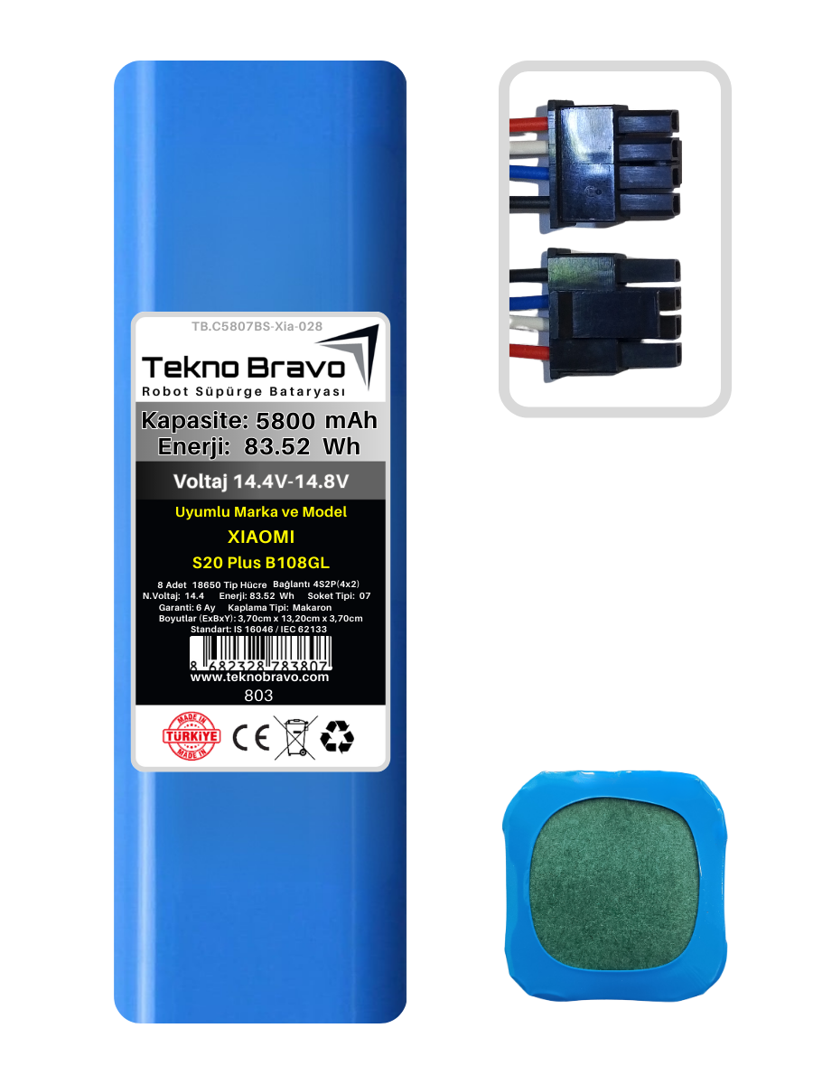 C07-803  Tekno Bravo (Xiaomi S20 Plus B108GL Uyumlu) 5800mAh 83,52Wh Robot Süpürge Yedek Bataryası