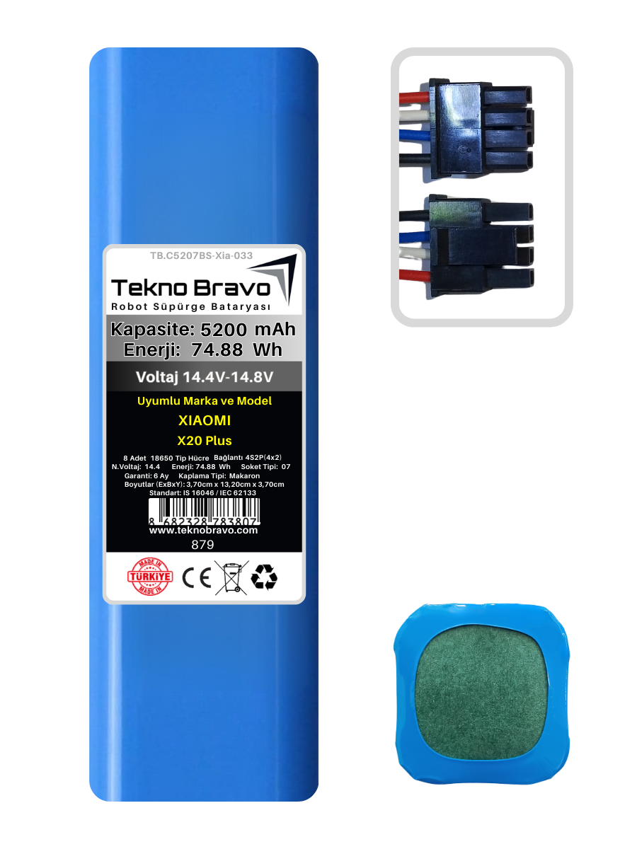 C07-879  Tekno Bravo (Xiaomi X20 Plus Uyumlu) 5200mAh 74,88Wh Robot Süpürge Yedek Bataryası