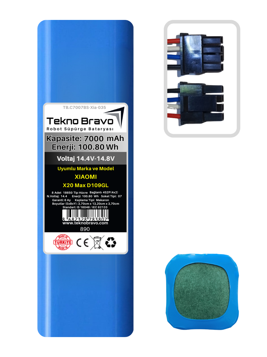 C07-890  Tekno Bravo (Xiaomi X20 Max D109GL Uyumlu) 7000mAh 100,8Wh Robot Süpürge Yedek Bataryası