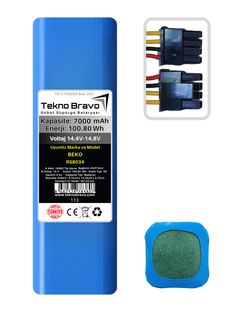 C09-113  Tekno Bravo (Beko RS8034 Uyumlu) 7000mAh 100,8Wh Robot Süpürge Yedek Bataryası